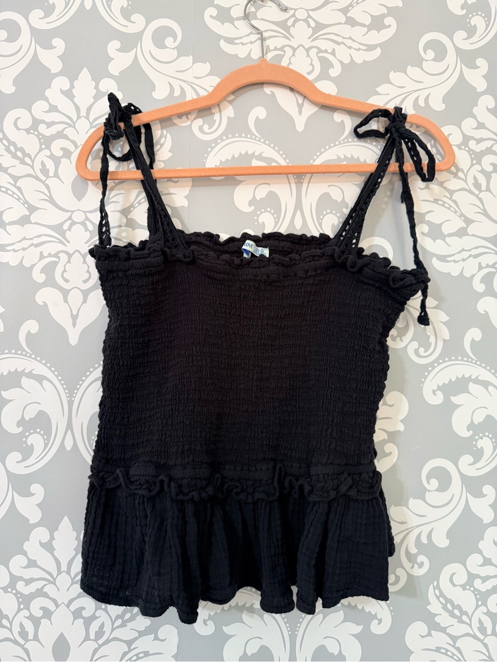 • Venice Love Black Smocked Tie-Strap Top